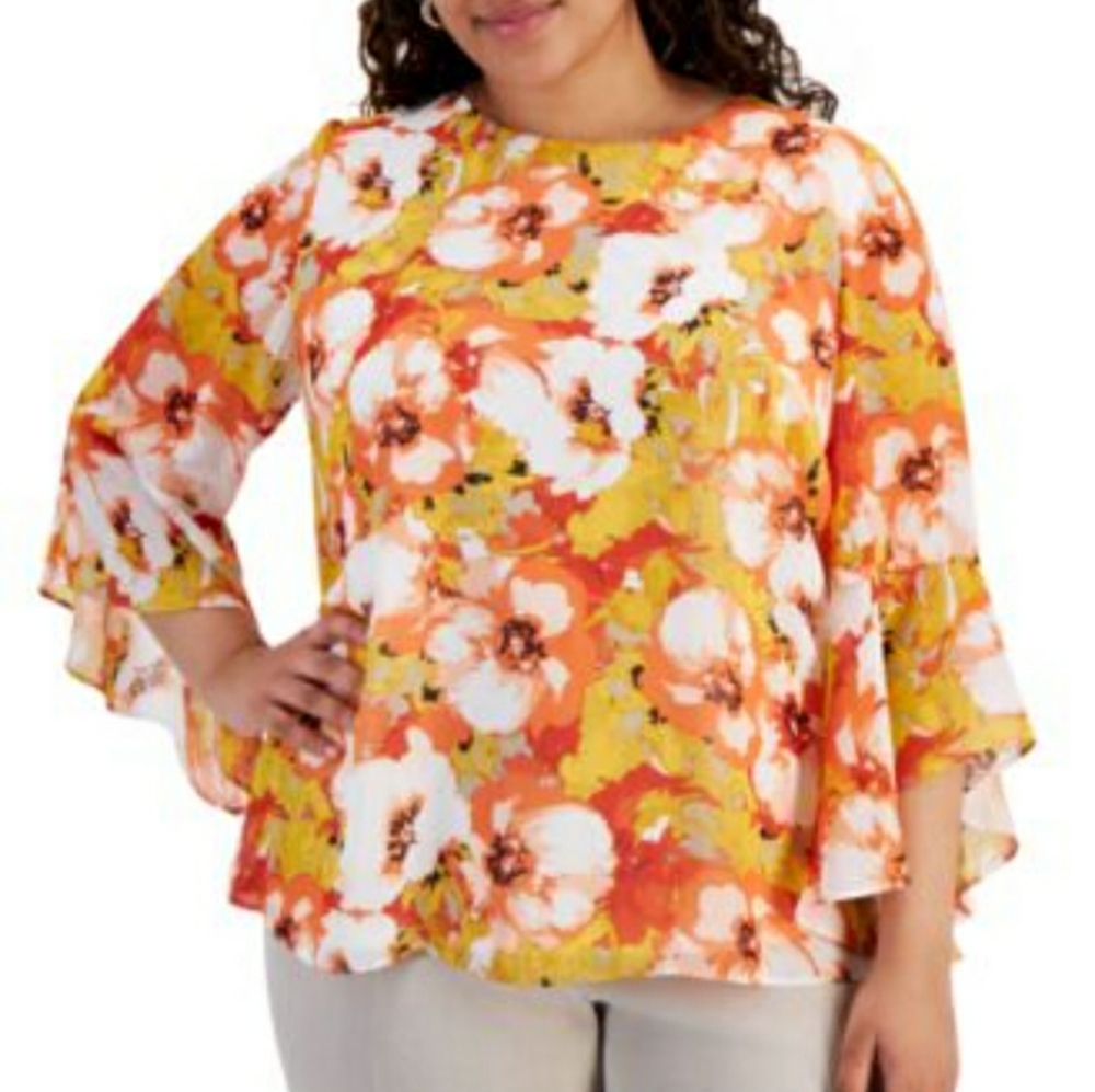 3x Plus Size New Dressy Blouse Top womens Shirt Orange White